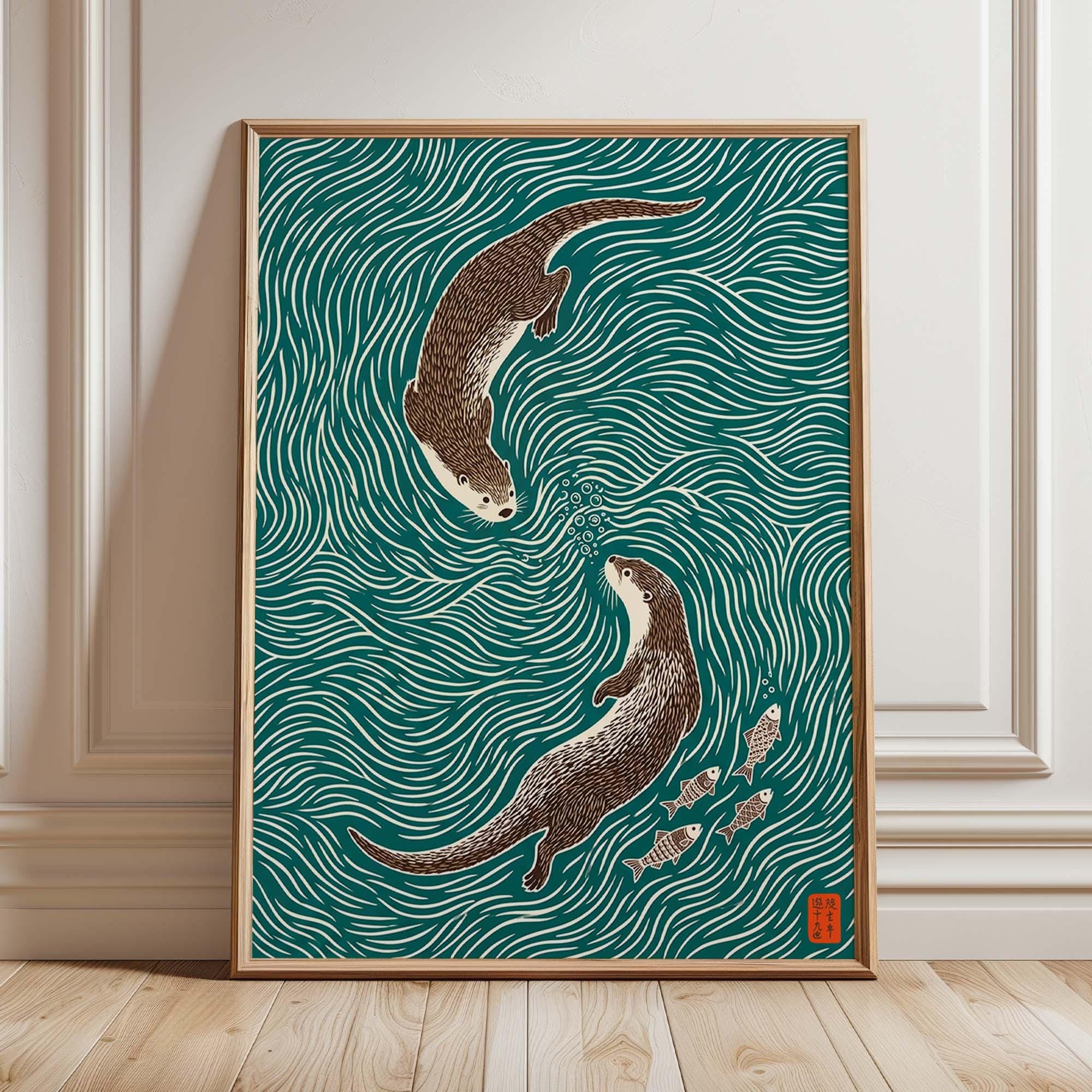Home Decor Japandi Style - Japanese Otter Canvas Prints Poster Vinatge