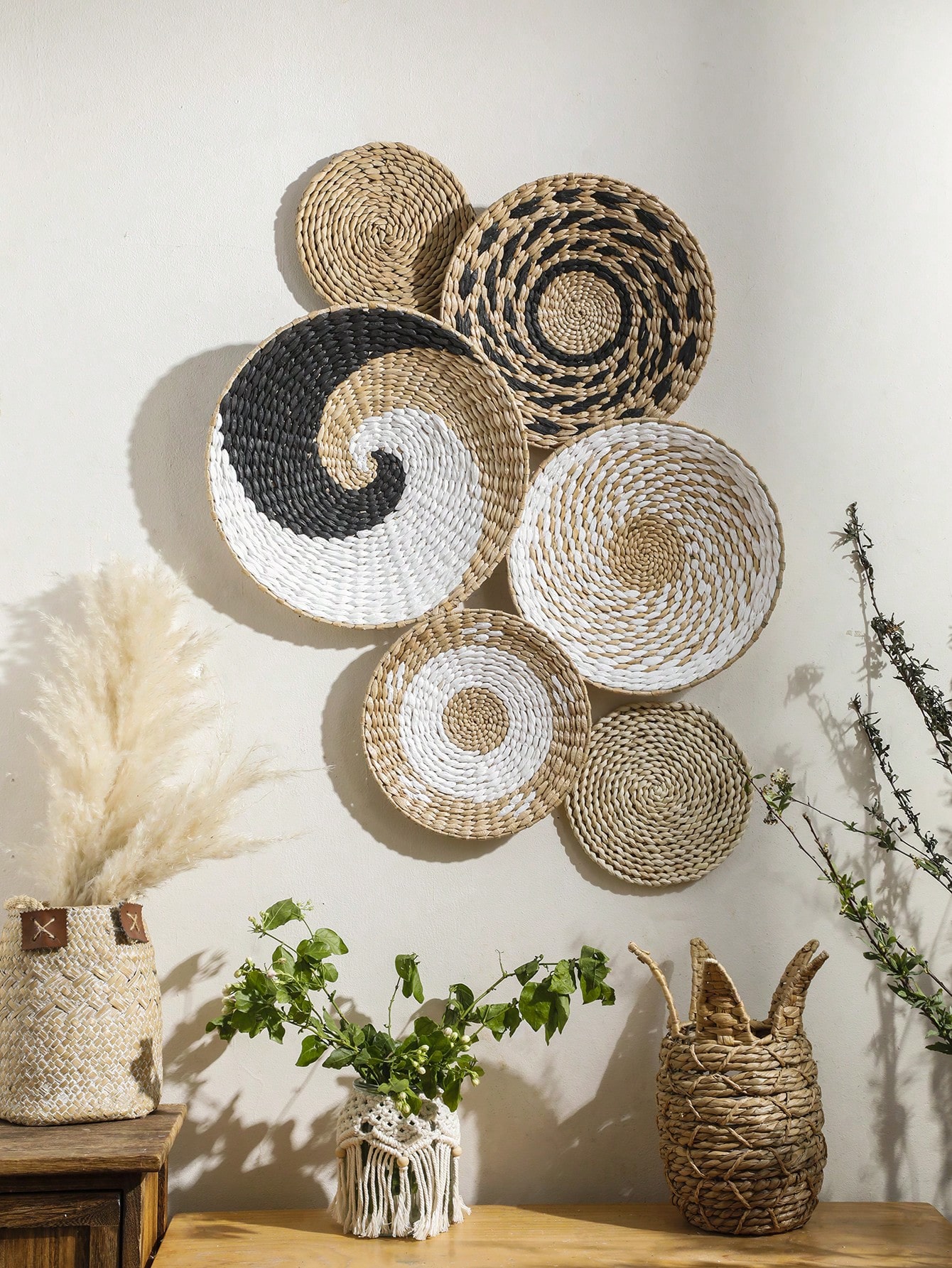Woven Wall Basket - 1/6 Pcs Boho Hand Woven Wall