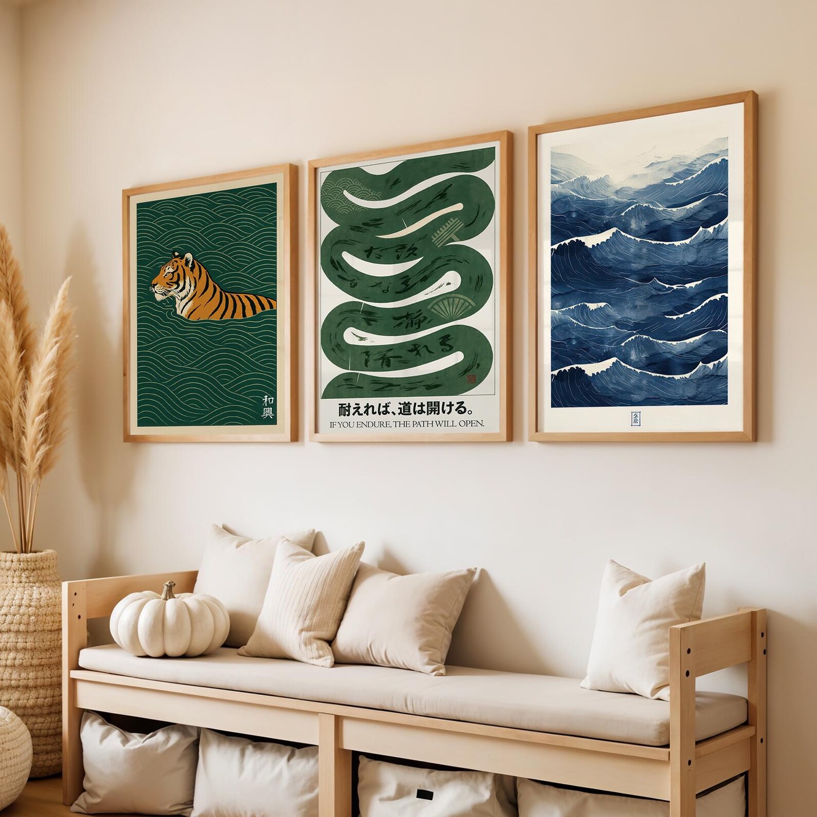 Home Decor Japandi Style - 3pcs/set Japanese Canvas Wall Art Poster