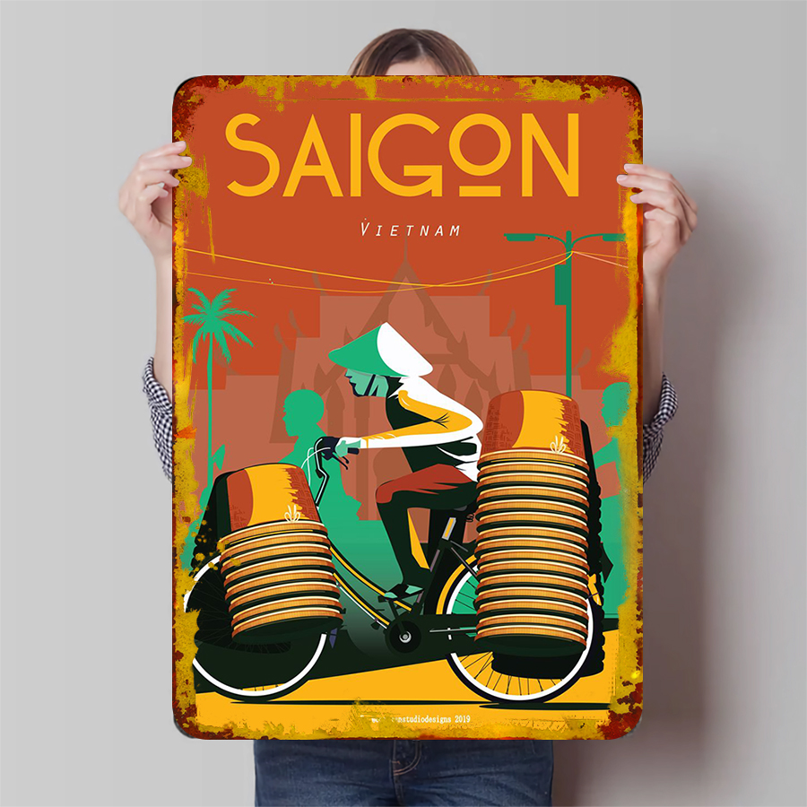 Home Decor Vietnam - Saigon Vietnam Bicycle Vendor Vintage Metal
