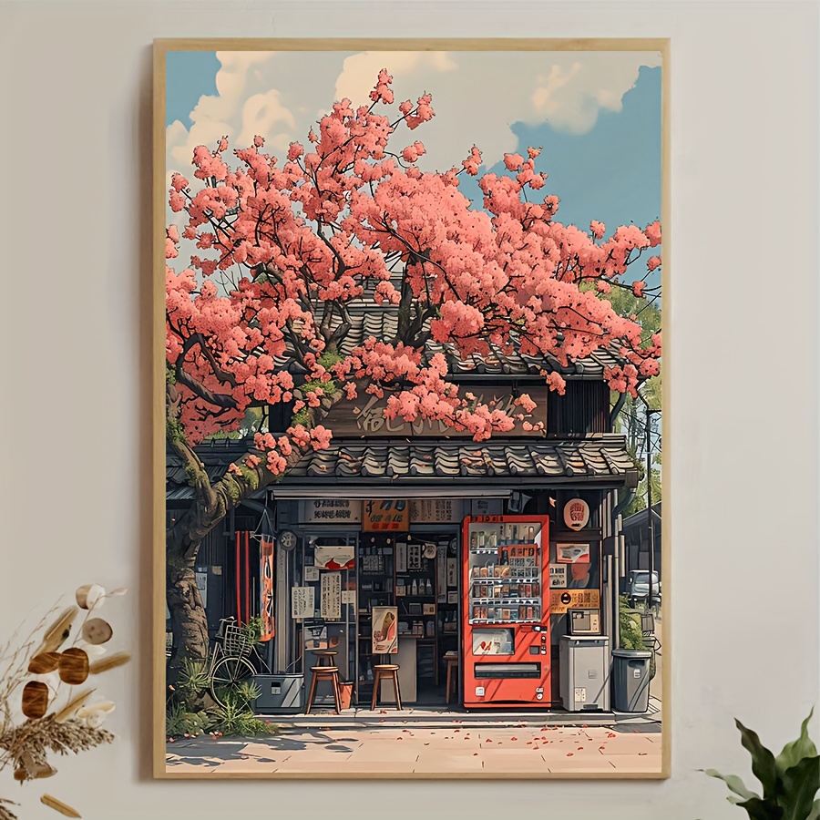 Home Decor Japandi Style - Japanese Anime Shop Cherry Blossom Canvas