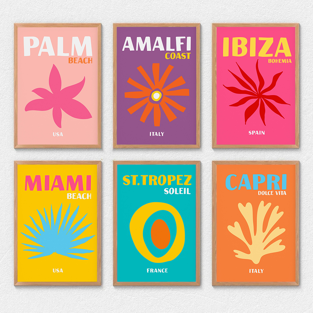 Home Decor Bali - Abstract Preppy Travel Miami Ibiza Capri