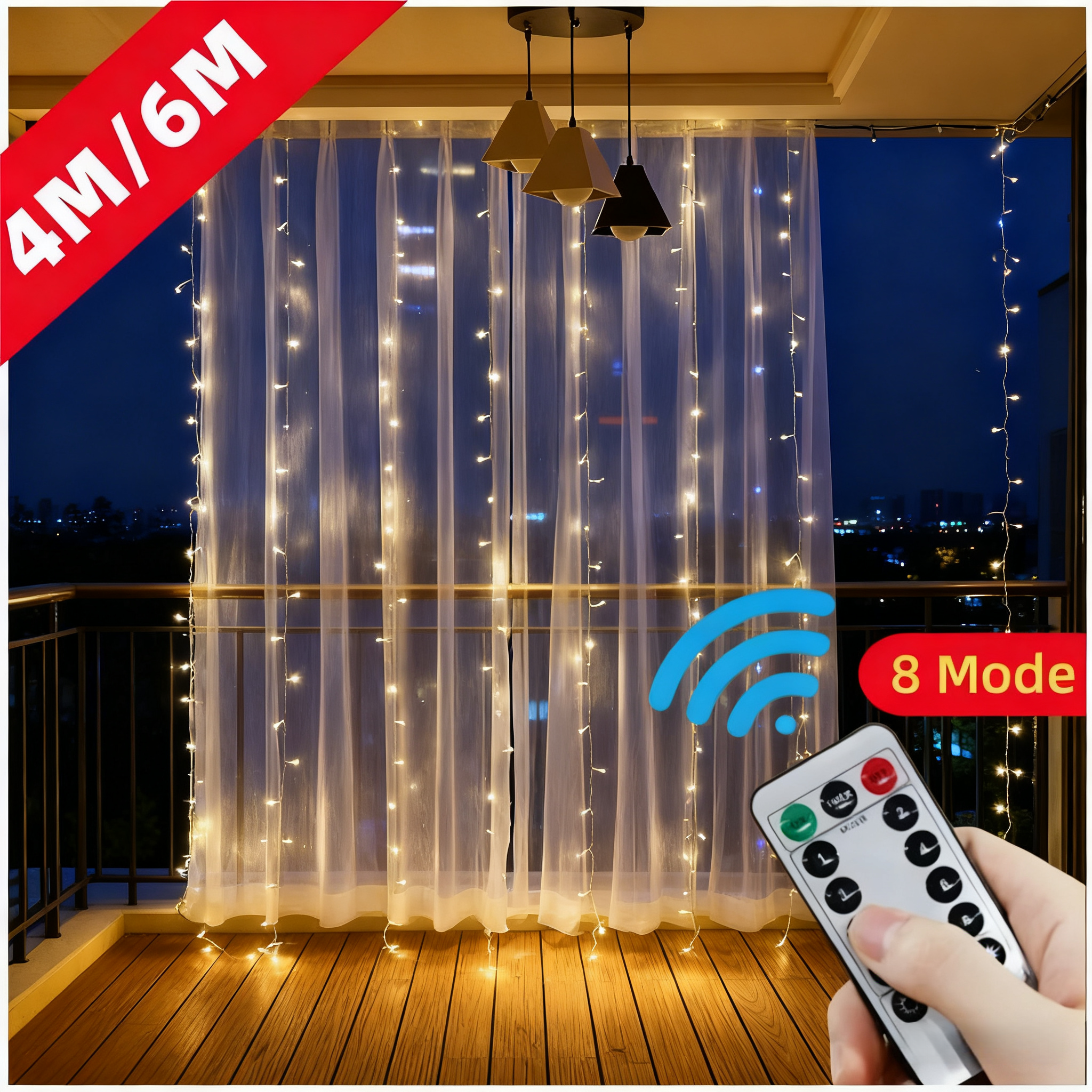 String Curtain Light - 4/6M/8 Mode Curtain Garland on The