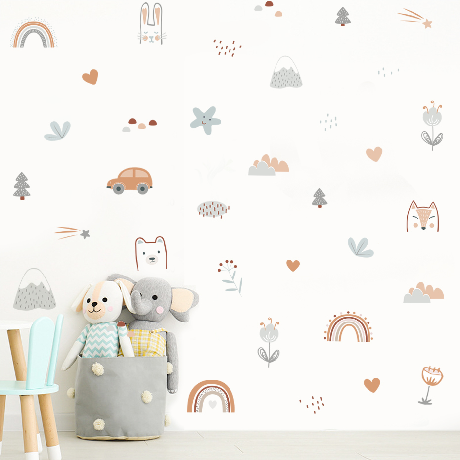 Home Decor Vinyl Flooring - Cartoon Rainbow Animals Faces Star Watercolor