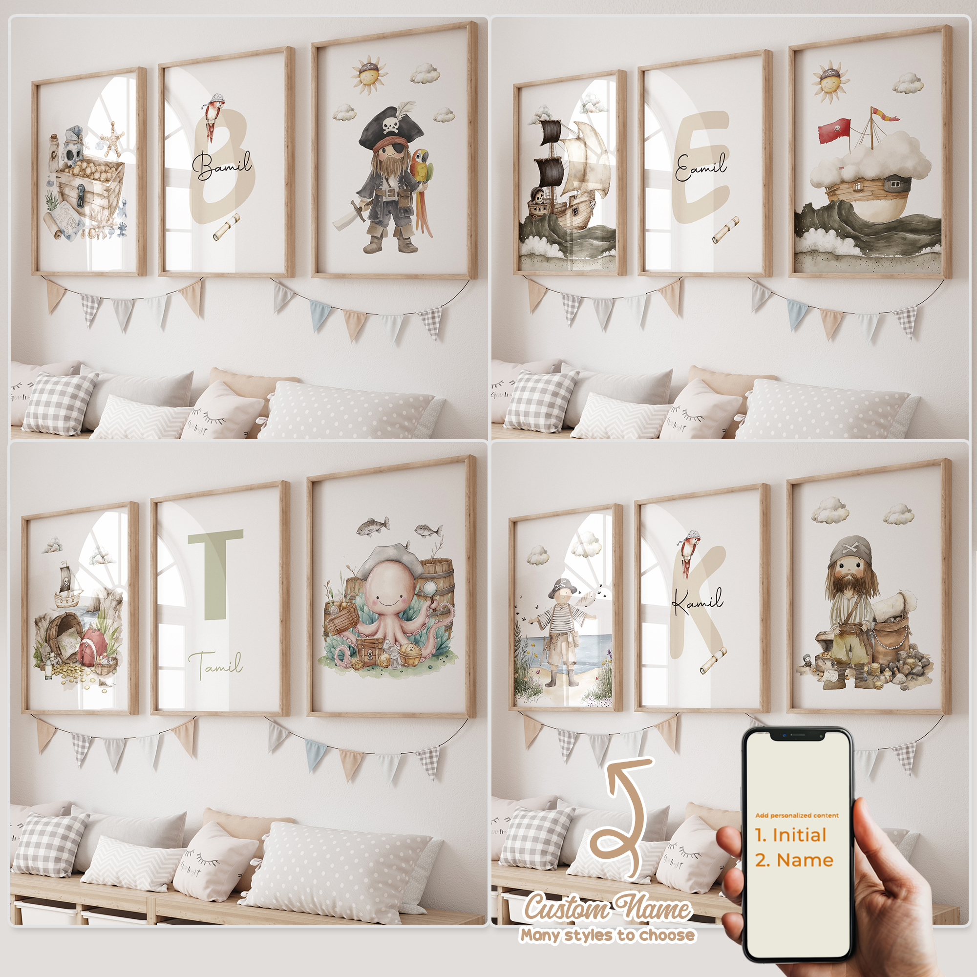 Home Decor Painting - 3pcs Personalized Custom Name Cartoon Child