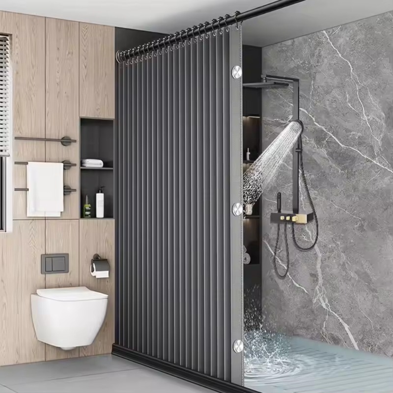Home Decor Curtain - 【Fashionable】Foldable Magnetic Shower Curtain Waterproof Bathroom