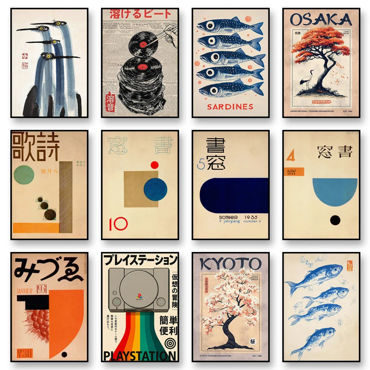 Home Decor Japandi Style - Japanese Retro Crane Canvas Print Poster