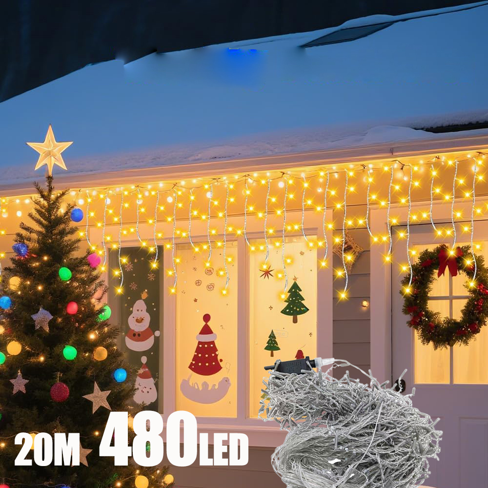 String Curtain Light - 20M 480LED Icicle Curtain String Lights