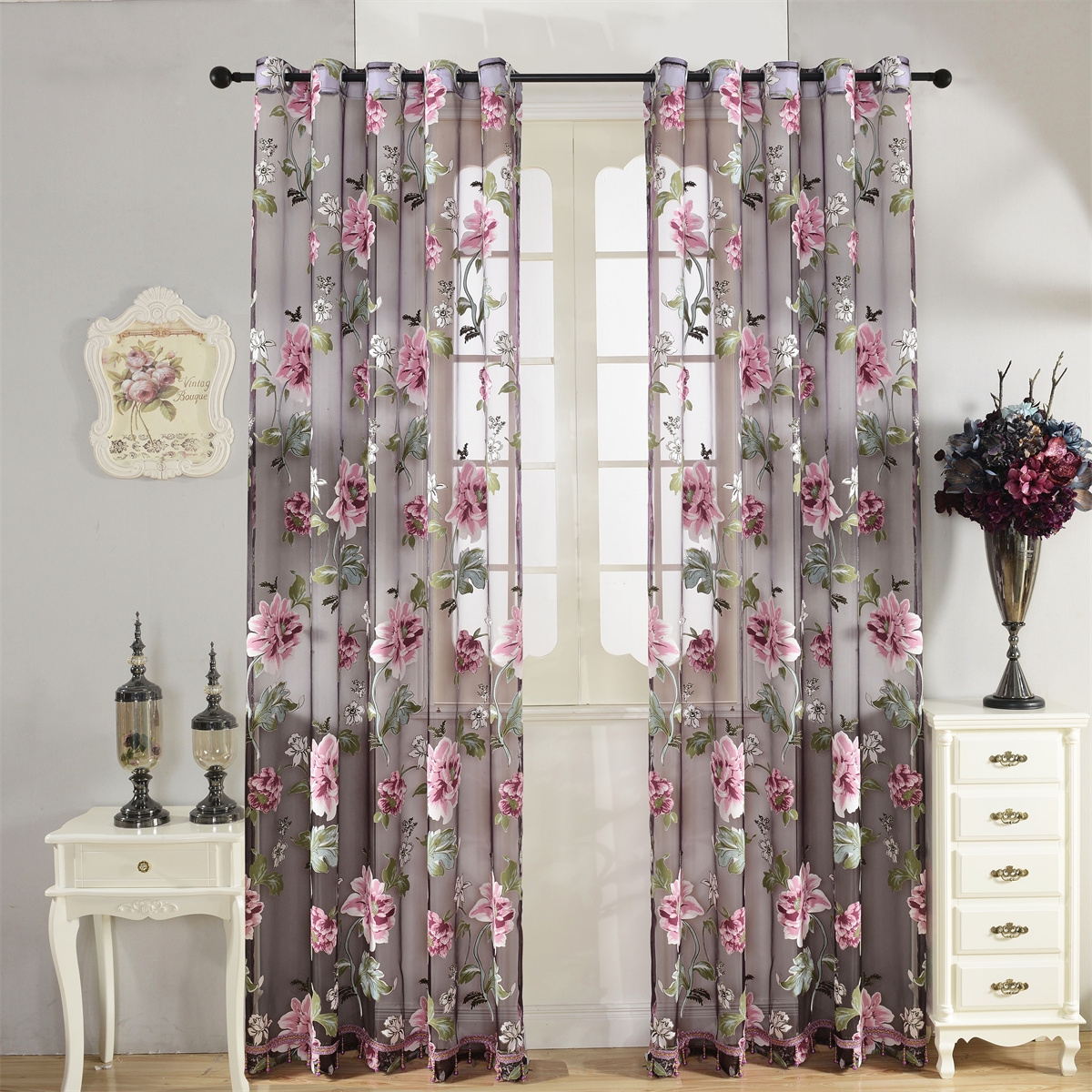 2pcs Classic Peony Floral Yarn - Home Decor Curtain ulasan dan harga
