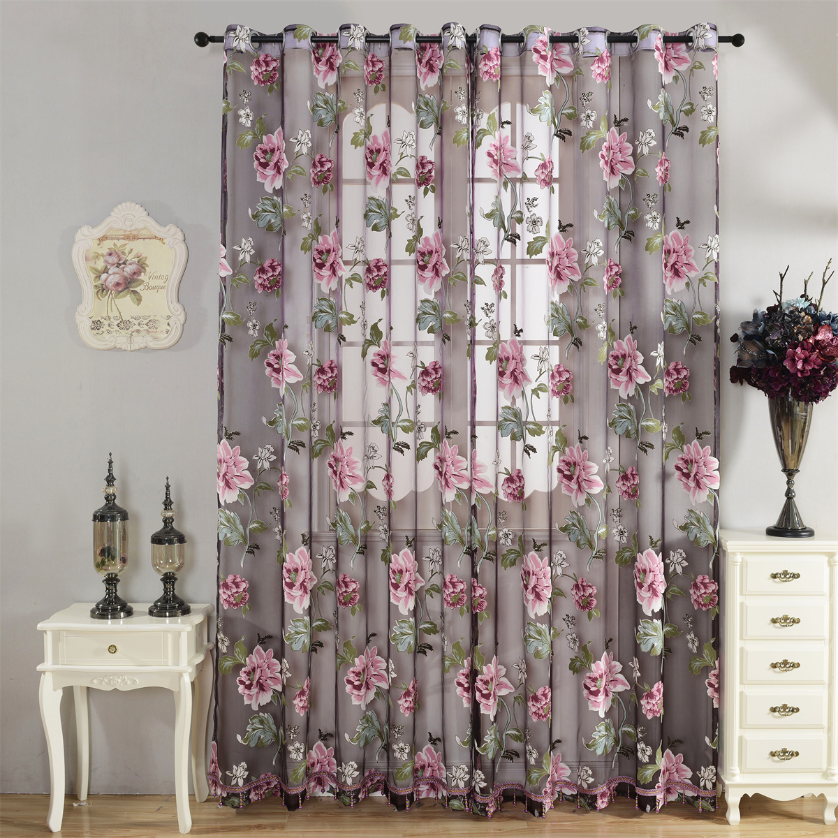 2pcs Classic Peony Floral Yarn - Home Decor Curtain ulasan dan harga