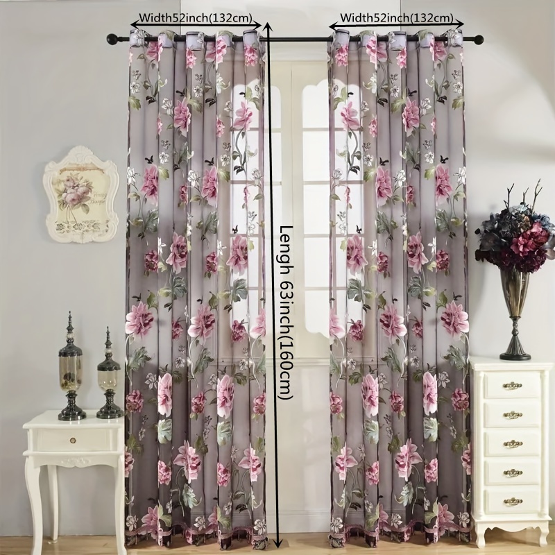 2pcs Classic Peony Floral Yarn - Home Decor Curtain ulasan dan harga