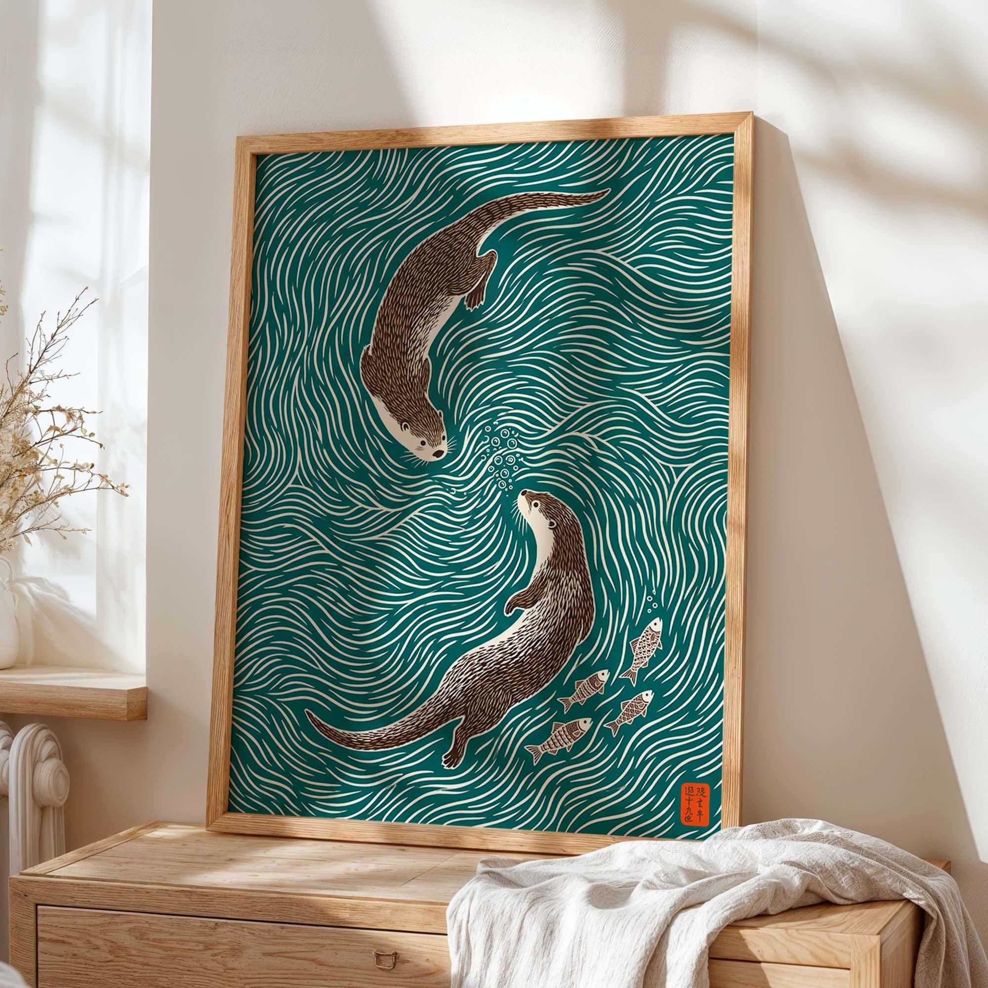 Japanese Otter Canvas Prints P - Home Decor Japandi Style ulasan dan harga