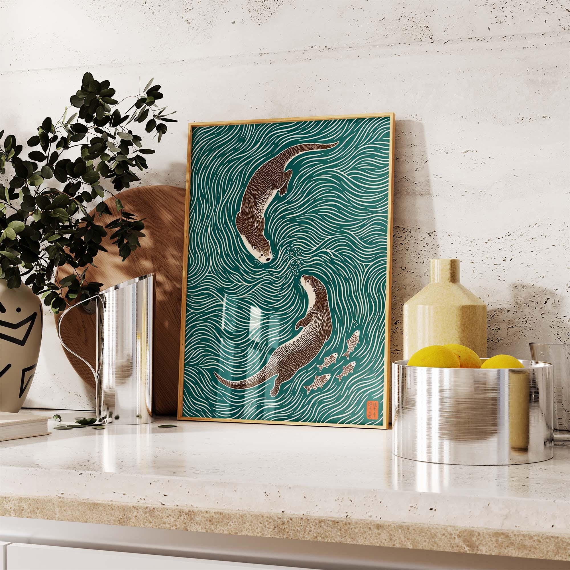 Japanese Otter Canvas Prints P - Home Decor Japandi Style ulasan dan harga