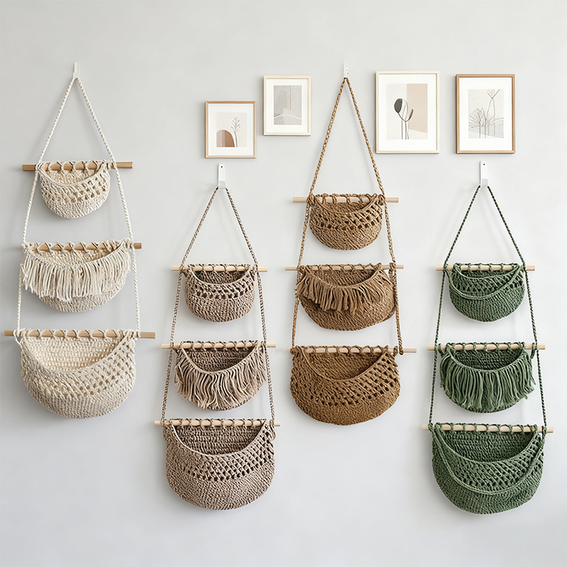 Hand-Woven Cotton Rope 3-Tier  - Woven Wall Basket ulasan dan harga