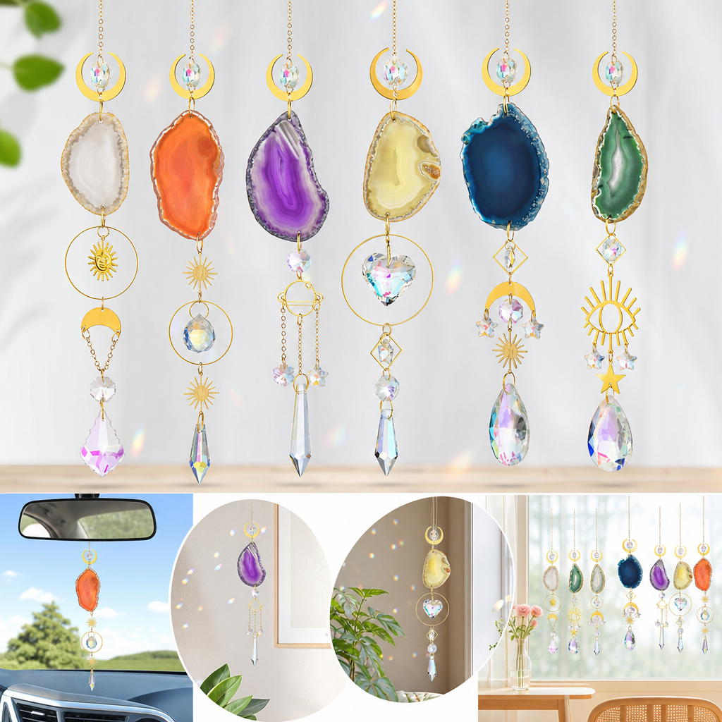 Agate Suncatcher Crystal Sun C - Boho Wind Chimes ulasan dan harga