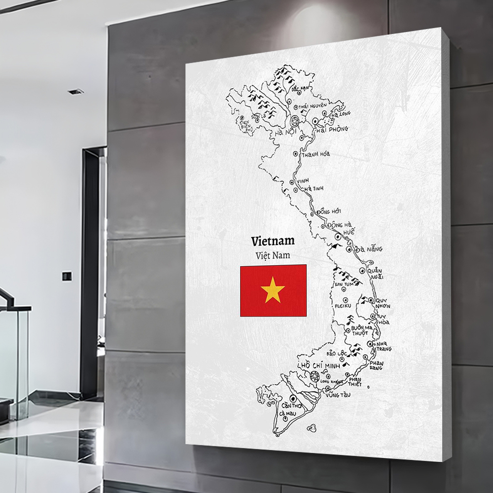 Handdrawn Vietnam Map Prints P - Home Decor Vietnam ulasan dan harga