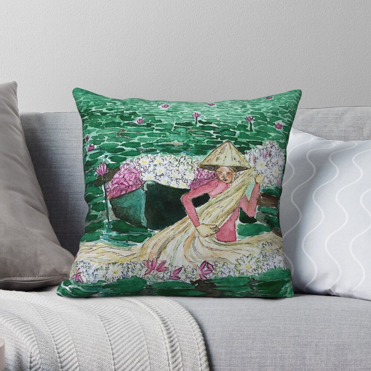 Lady Harvesting Water Lillies  - Home Decor Vietnam ulasan dan harga