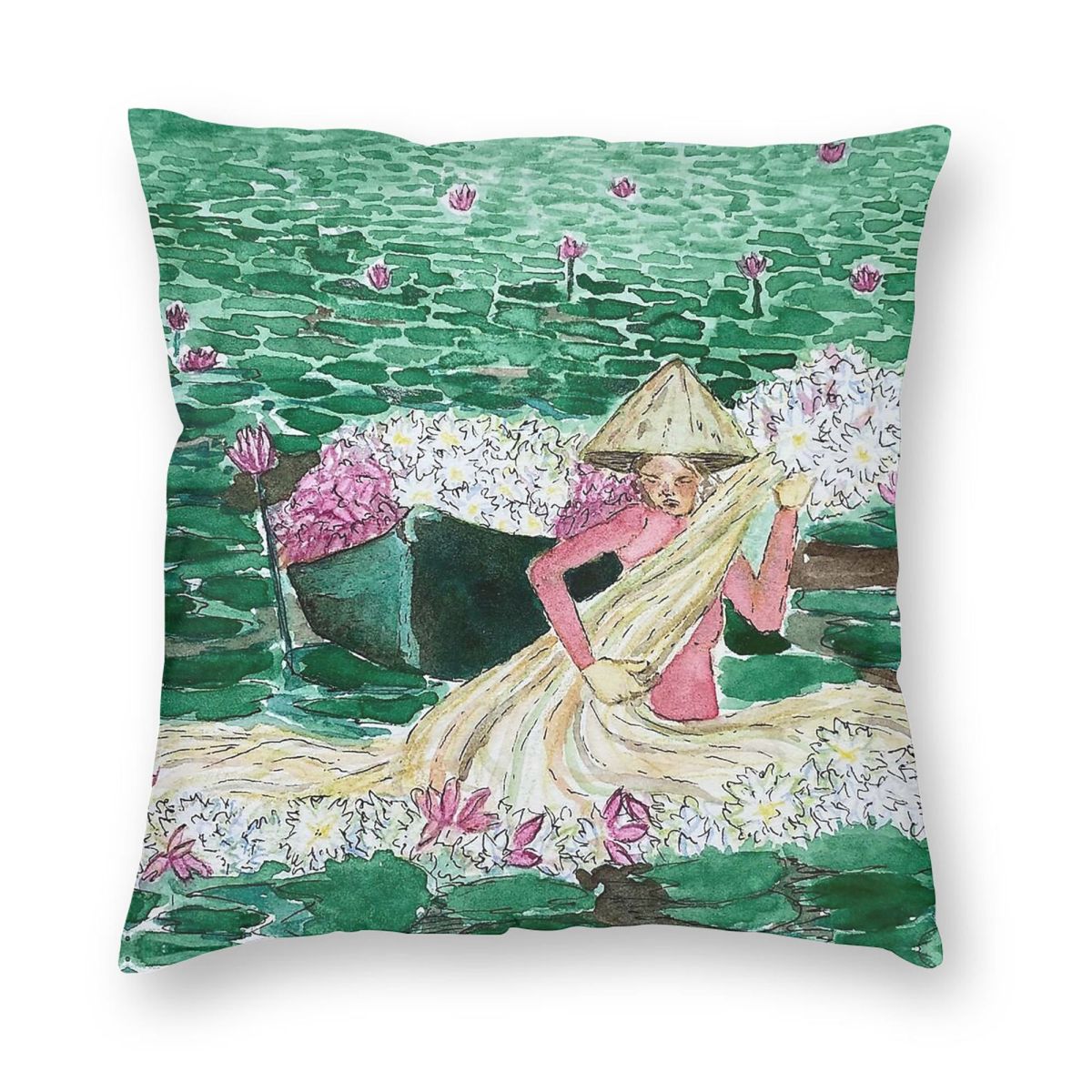 Lady Harvesting Water Lillies  - Home Decor Vietnam ulasan dan harga