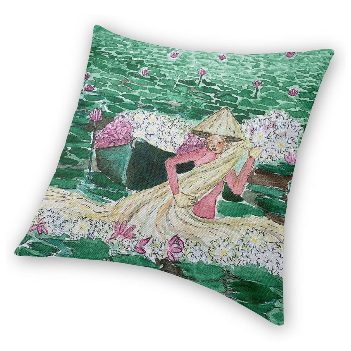 Lady Harvesting Water Lillies  - Home Decor Vietnam ulasan dan harga