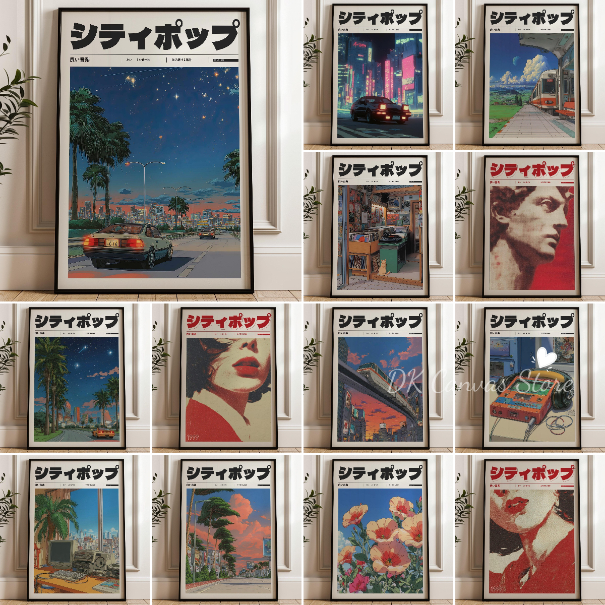 Japanese Retro Anime 90s Abstr - Home Decor Japandi Style ulasan dan harga