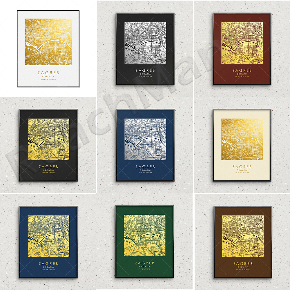 Zagreb City Map Printing Gold  - Home Decor Zagreb ulasan dan harga
