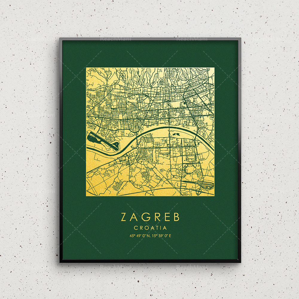Zagreb City Map Printing Gold  - Home Decor Zagreb ulasan dan harga