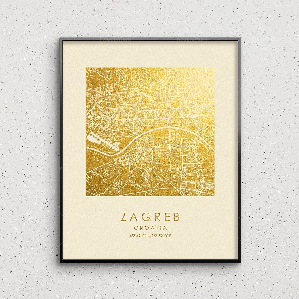 Zagreb City Map Printing Gold  - Home Decor Zagreb ulasan dan harga