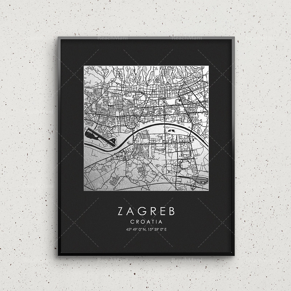Zagreb City Map Printing Gold  - Home Decor Zagreb ulasan dan harga