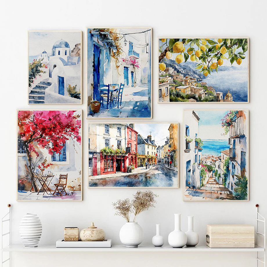 Paris Rome Santorini Coastal C - Home Decor Vietnam ulasan dan harga