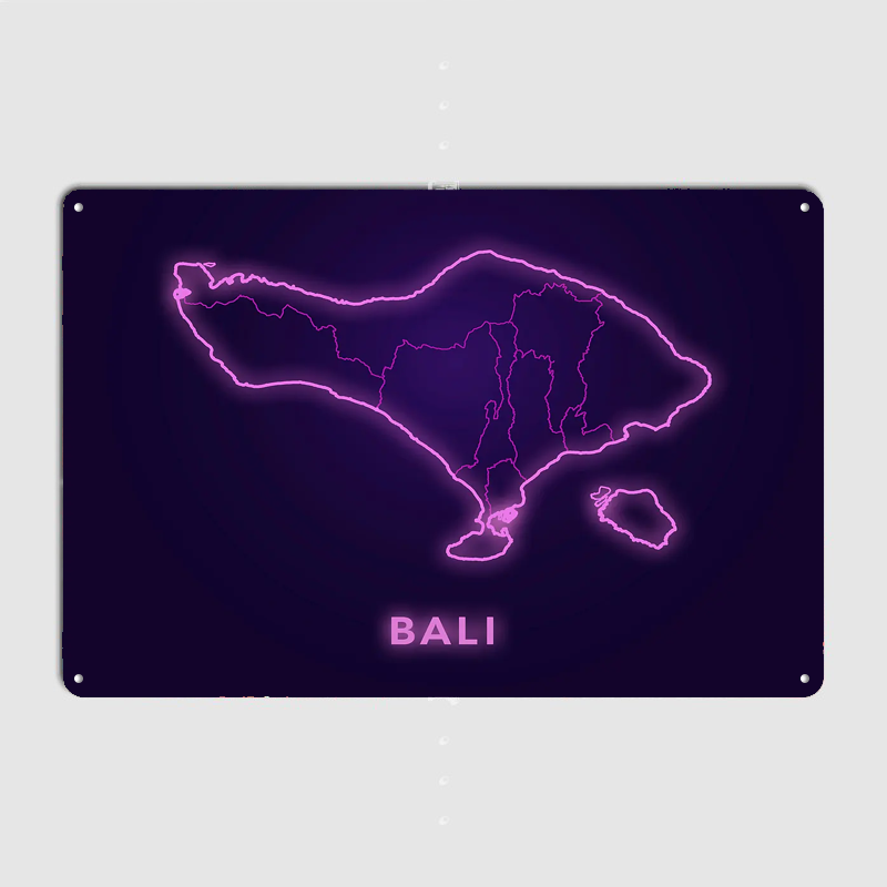Bali Map Neon Pink Outline Met - Home Decor Bali ulasan dan harga