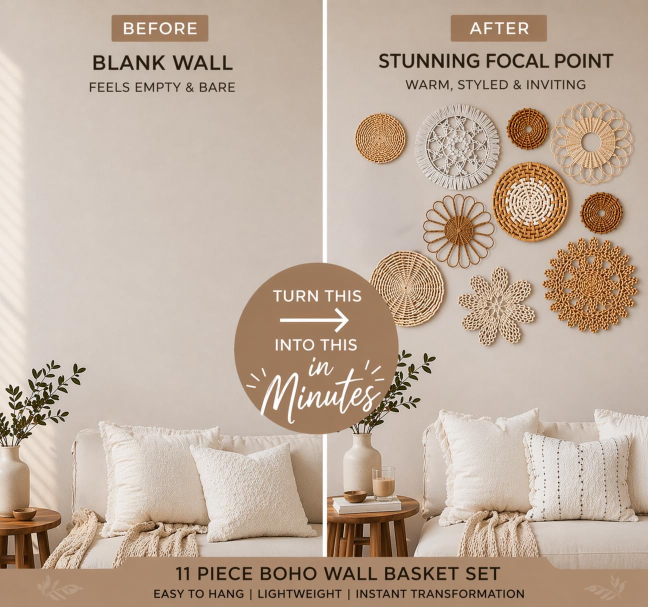 10-Piece Boho Wall Basket Set  - Woven Wall Basket ulasan dan harga