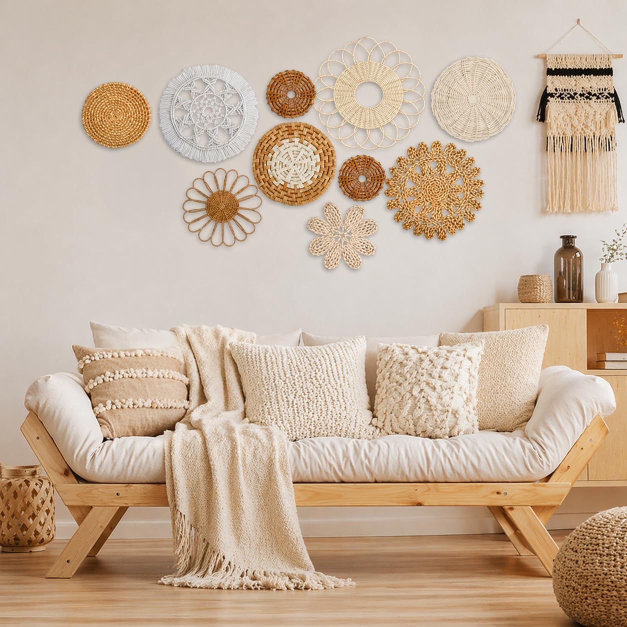 10-Piece Boho Wall Basket Set  - Woven Wall Basket ulasan dan harga