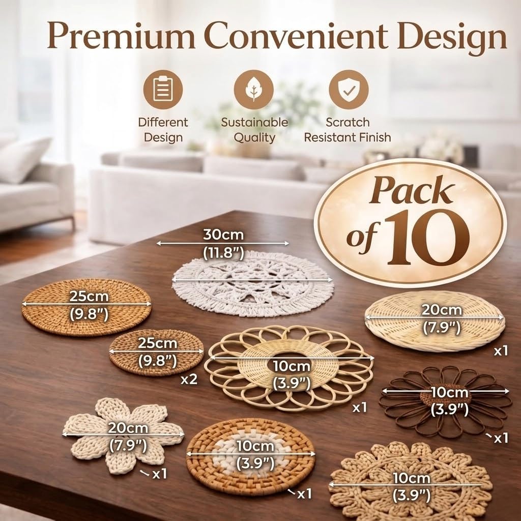 10-Piece Boho Wall Basket Set  - Woven Wall Basket ulasan dan harga