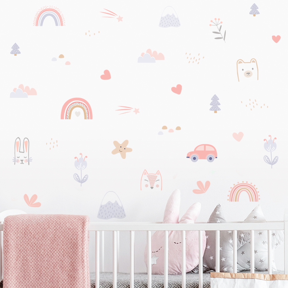 Cartoon Rainbow Animals Faces  - Home Decor Vinyl Flooring ulasan dan harga