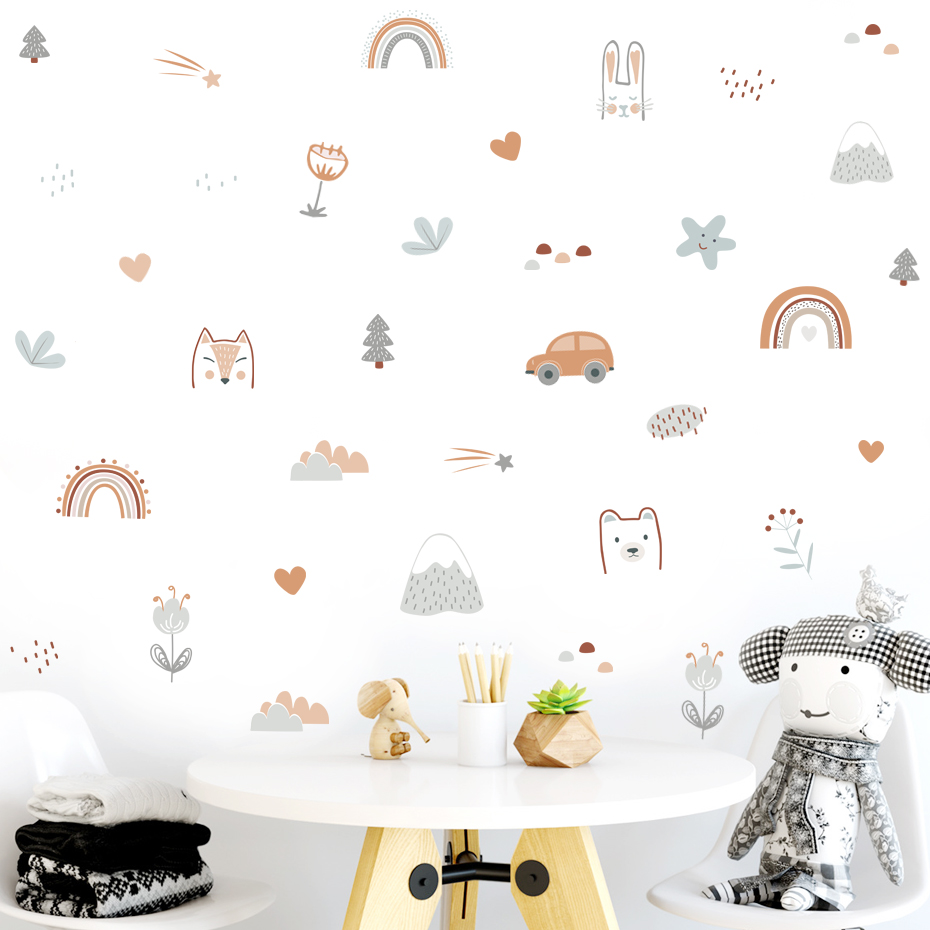 Cartoon Rainbow Animals Faces  - Home Decor Vinyl Flooring ulasan dan harga