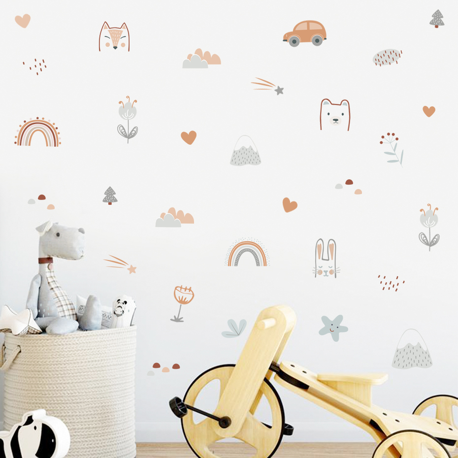 Cartoon Rainbow Animals Faces  - Home Decor Vinyl Flooring ulasan dan harga