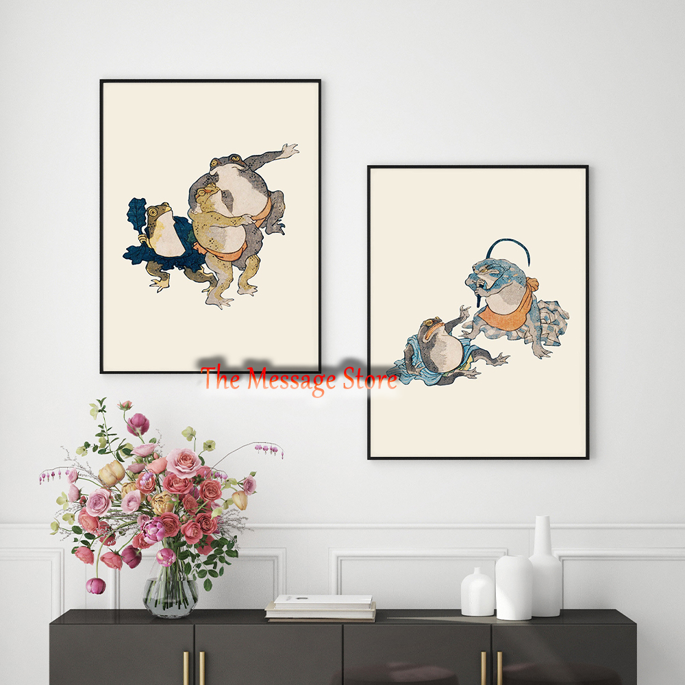 Japanese Frog Art Vintage Frog - Home Decor Japandi Style ulasan dan harga