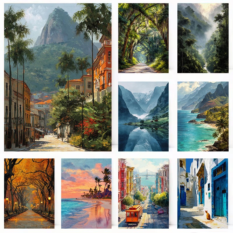 Watercolor World Travel Landsc - Home Decor Bali ulasan dan harga