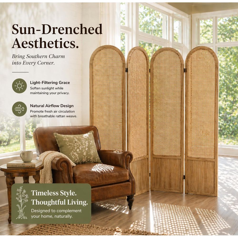 4-Panel Wooden Privacy Screen, - Room Divider Screen ulasan dan harga
