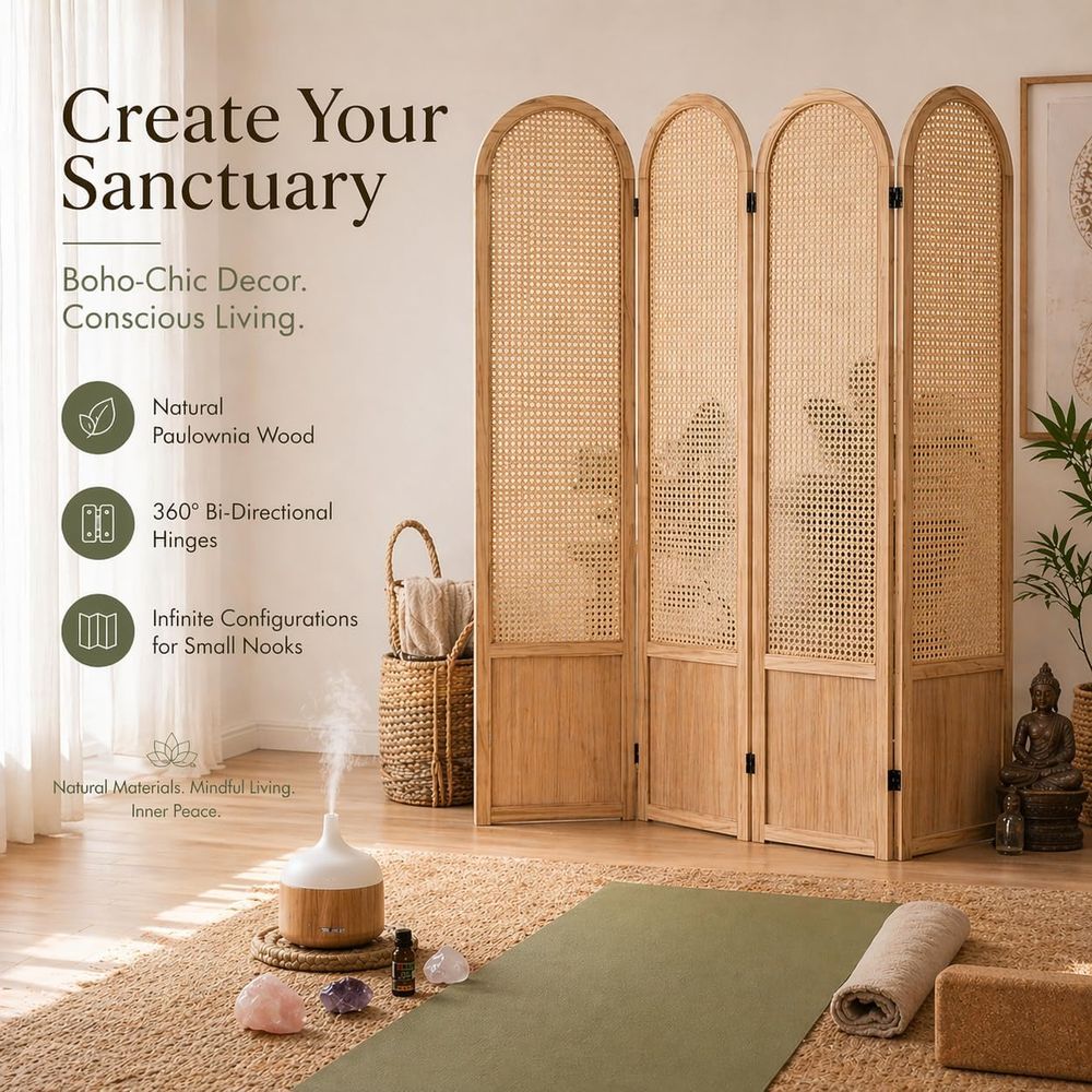 4-Panel Wooden Privacy Screen, - Room Divider Screen ulasan dan harga