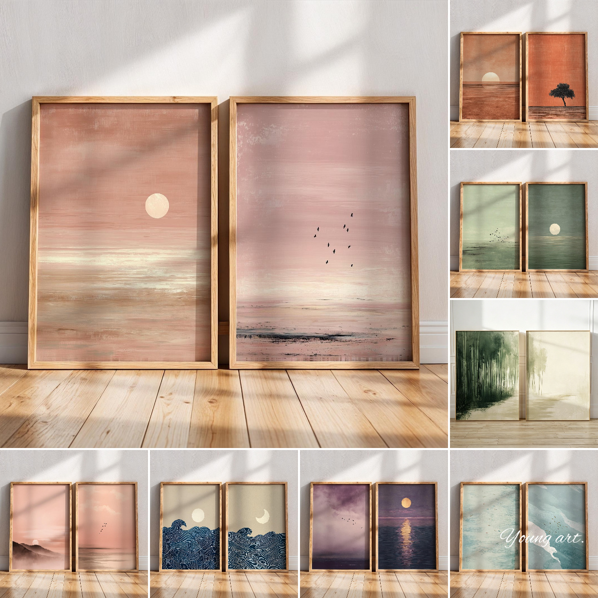 2pcs/set Japanese Pink Sunset  - Home Decor Japandi Style ulasan dan harga