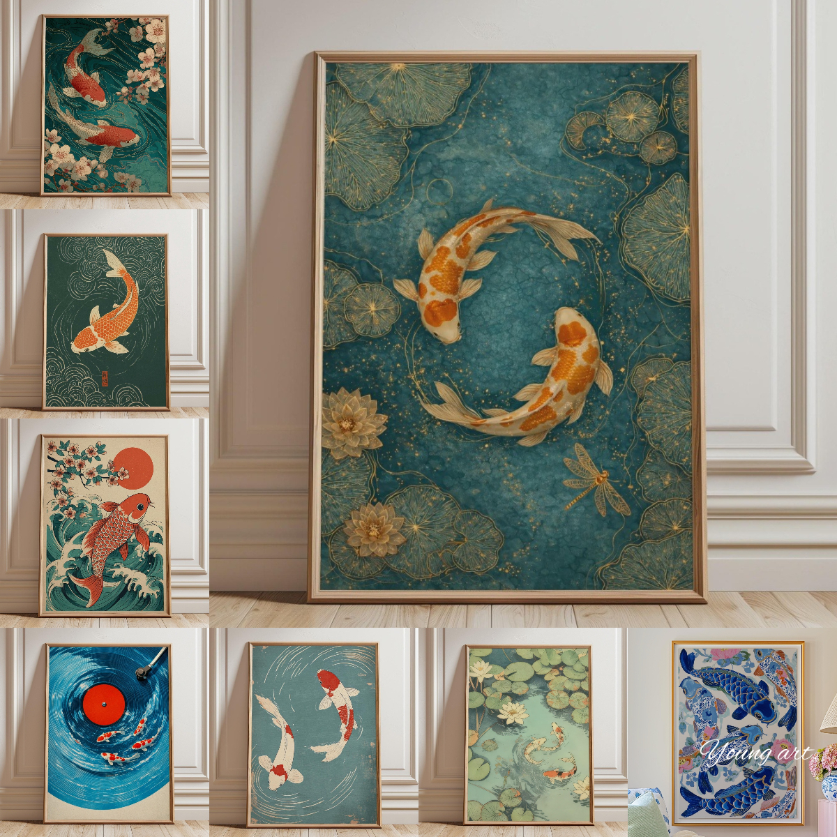 Japanese Koi Fish Canvas Print - Home Decor Japandi Style ulasan dan harga