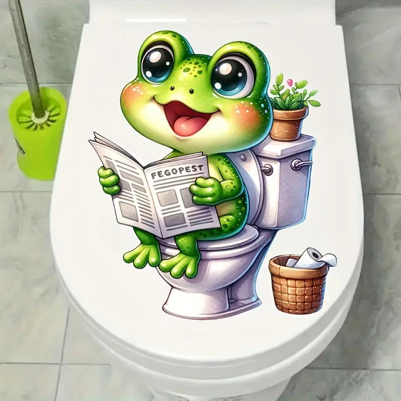 Frog on Toilet Reading Newspap - Home Decor Vinyl Flooring ulasan dan harga