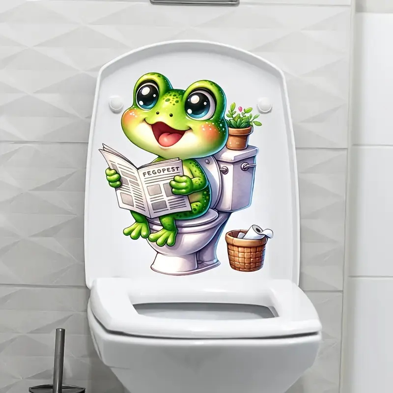 Frog on Toilet Reading Newspap - Home Decor Vinyl Flooring ulasan dan harga