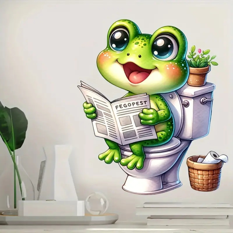 Frog on Toilet Reading Newspap - Home Decor Vinyl Flooring ulasan dan harga