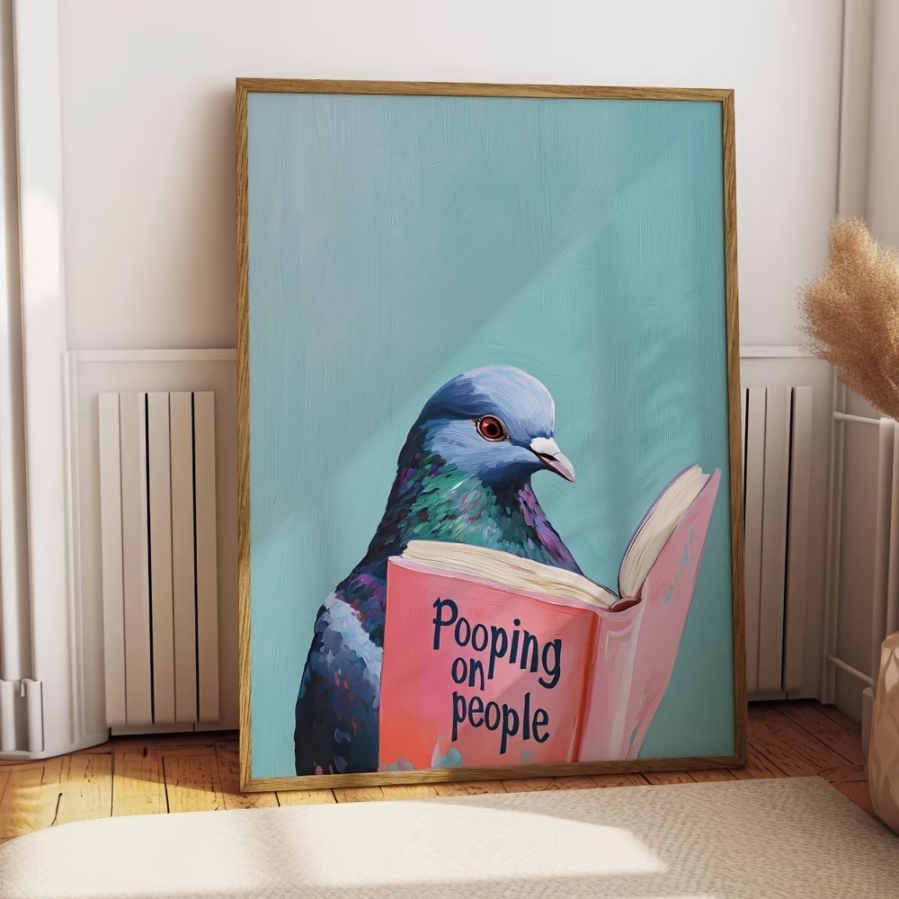 Modern Pigeon Reading Pooping  - Home Decor Painting ulasan dan harga