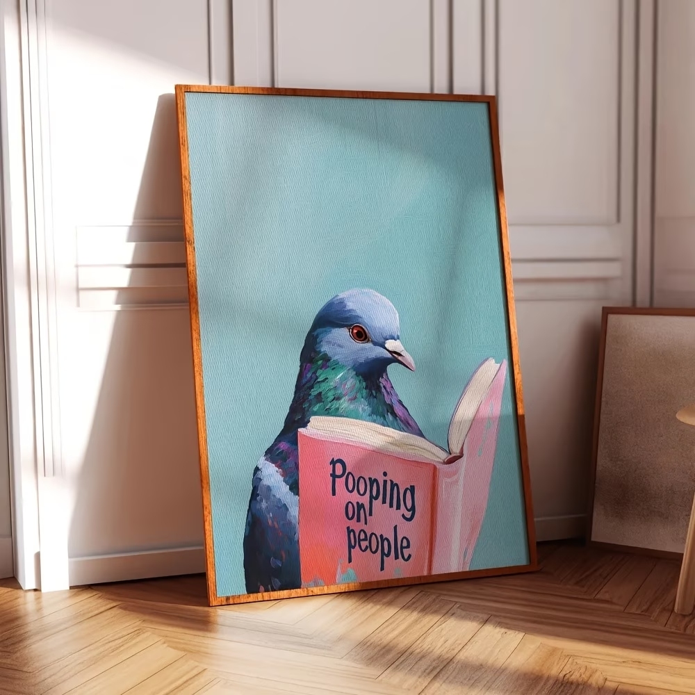 Modern Pigeon Reading Pooping  - Home Decor Painting ulasan dan harga