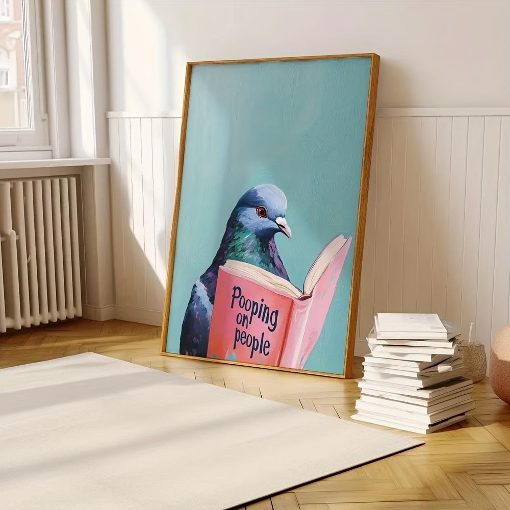 Modern Pigeon Reading Pooping  - Home Decor Painting ulasan dan harga