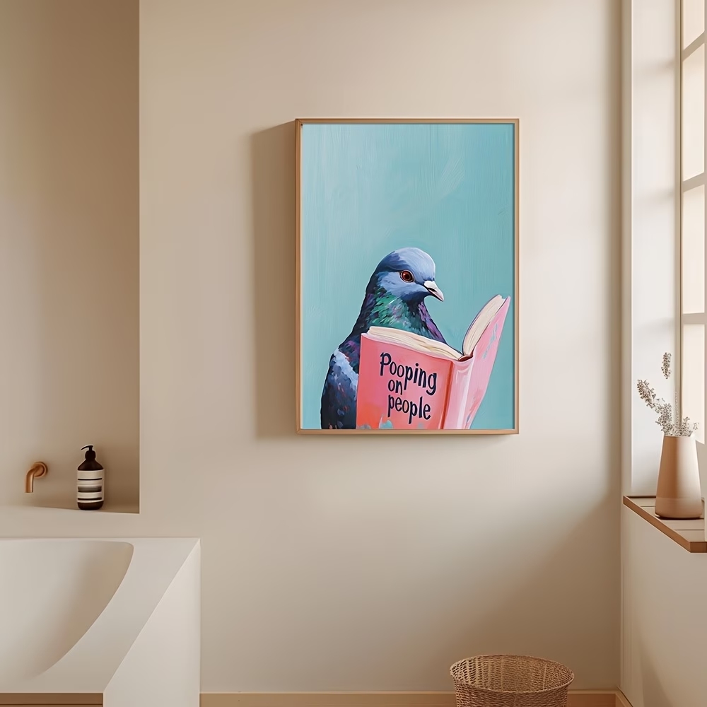 Modern Pigeon Reading Pooping  - Home Decor Painting ulasan dan harga