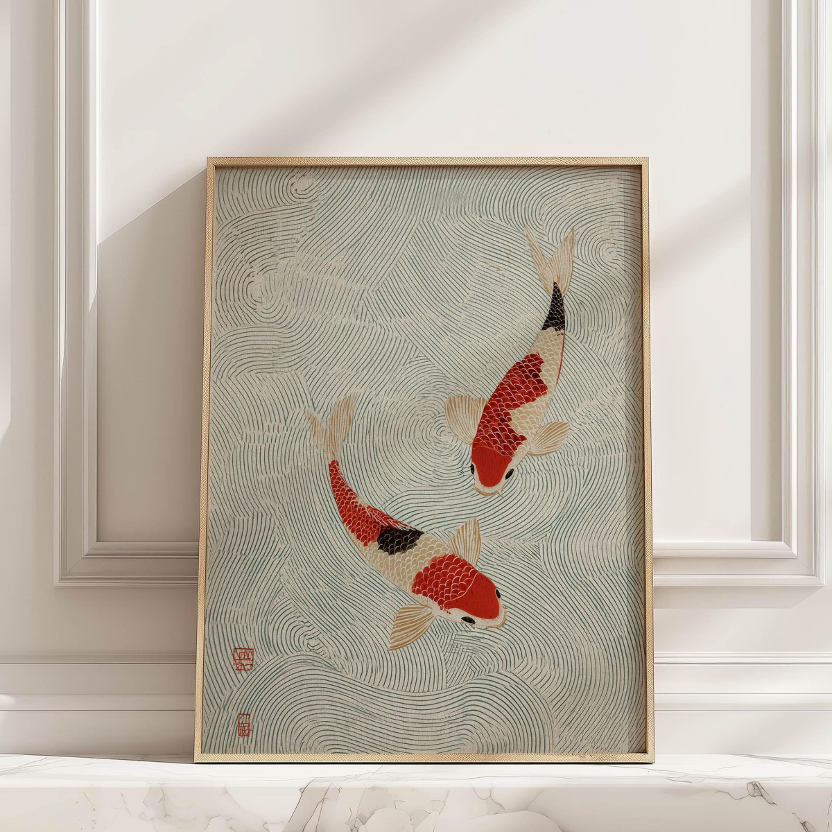 Japanese Red Cream Koi Canvas  - Home Decor Japandi Style ulasan dan harga